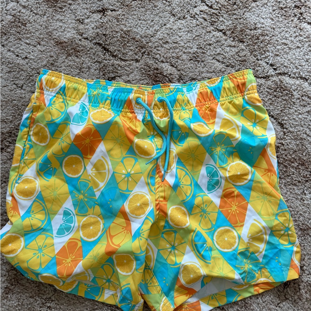 George Citrus Print Swim Shorts with Yellow and Blue